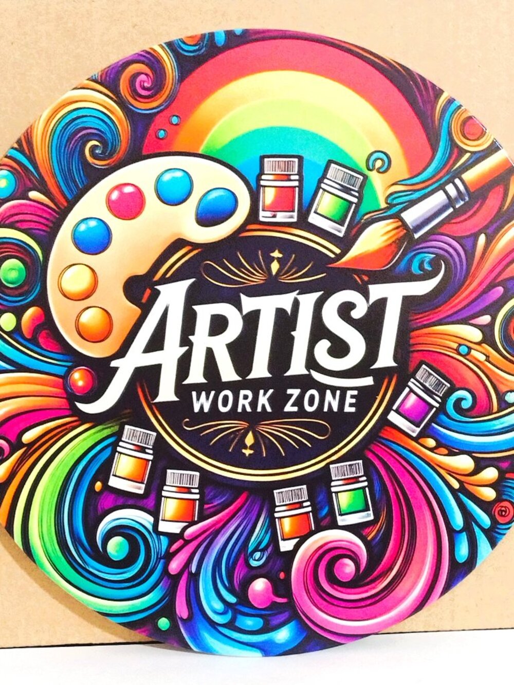 Metal Sign Artist Work Zone Studio Colorful Brushes Paint Palette Gift Vibrant